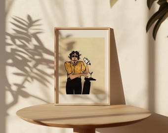 Cameriere francese che versa un Martini - Arte del carrello del bar - Arte murale estetica - Stampa artistica di poster - Decorazione murale - Arte stampabile Bauhaus