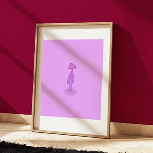 Funky Purple Mushroom Girl Print – Trippy Purple Character Art for Dreamcore Aesthetic - Wall art - Printable Bauhaus Wall Poster