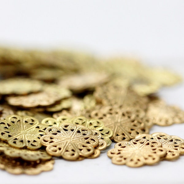 Brass Stampings, Round stamping, End caps for beads, Rolling mill pattern transfer, Links, Jewelry component destash, Lot #9