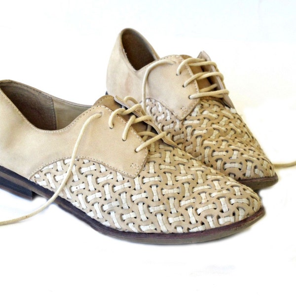 size 8 LINEN AND LEATHER ann marino woven oxfords