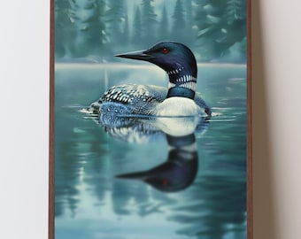 Loon Art Print, Loon Lake Wall Art, Northwoods Decor, Adirondack Loon Art, Maine Loon Print, Lake House Art, Cabin Wildlife Decor