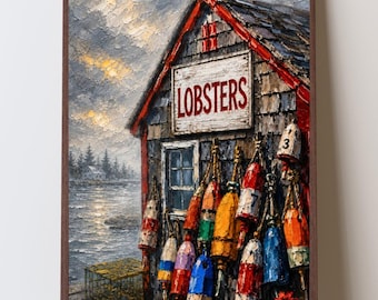 Lobster Buoys Art Print, Maine Lobster Shack Wall Art, Coastal Fishing Village Decor, New England Wall Art