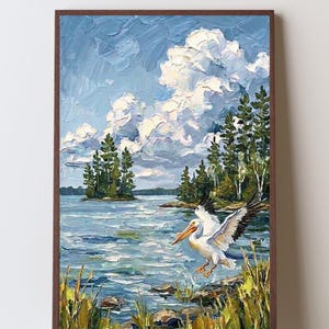 Décoration murale du lac des Bois (Minnesota), paysage du nord du Minnesota, pélican blanc d'Amérique, décoration de cabane de pêche, art de maison de lac du Midwest