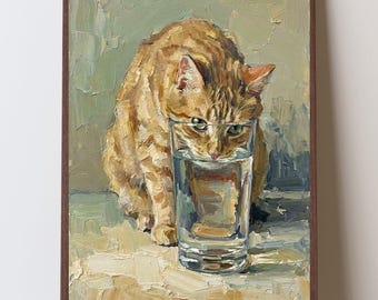 Orange Cat Kitchen Art Print, Funny Ginger Cat Mom Gift, Naughty Cat Wall Art, Cat Lover Gift