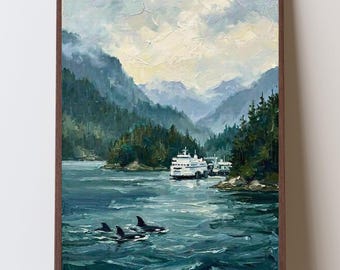 Vancouver Island Art Print, British Columbia Orca Wall Art, Horseshoe Bay Ferry, Pacific Northwest Coastal Decor