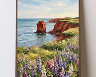 Prince Edward Island Art Print, PEI Red Cliffs & Lupines, Mackenzies Brook Coastal Wall Art