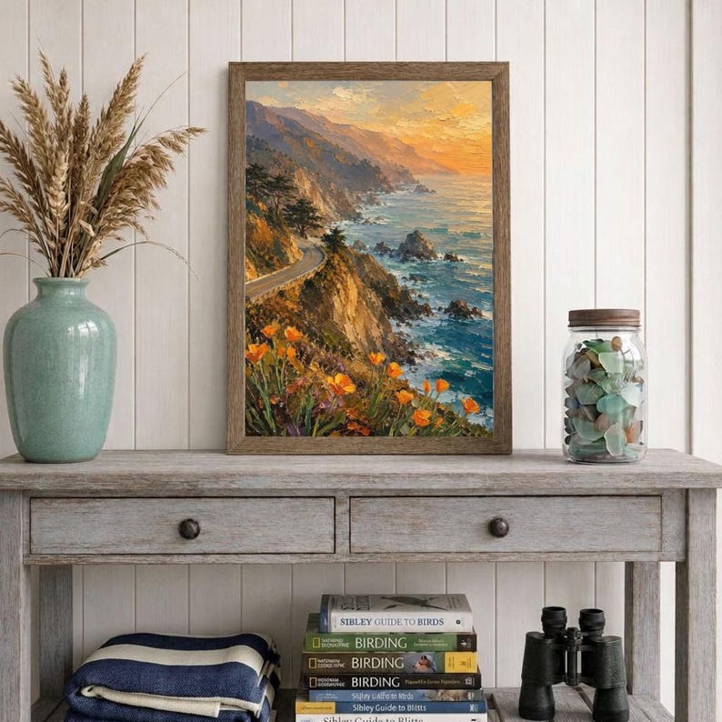 Big Sur California Coast Art Print, Highway 1 Wildflowers Wall Art, Pacific Coast Poppies Print, California Coastal Decor image 9