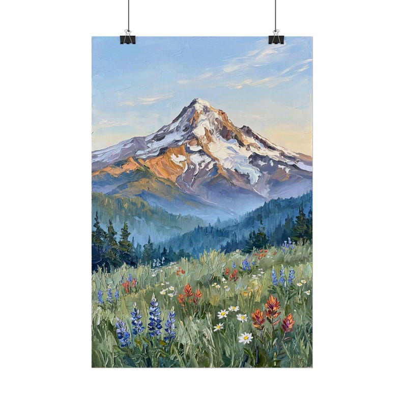 Stampa artistica impressionista di fiori selvatici del Monte Hood, decorazione murale delle montagne Cascade, arredamento naturalistico del Pacifico nord-occidentale, fiori primaverili del PNW immagine 13