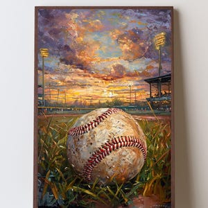 Baseball Field Sunset Art Print, Little League Nostalgia Wall Art, Baseball Stadium Lights Painting, Sports Decor, Baseball Gift for Dad
