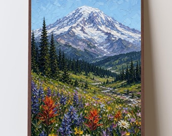 Mount Rainier Paradise Meadows Wildblumen Druck, Skyline Schleife, PNW Sommer Landschaft Dekor