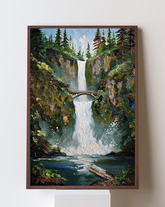 Multnomah Falls Art Print, Oregon Wall Art, Pacific Northwest Waterfalls Print, Columbia River Gorge Travel Art