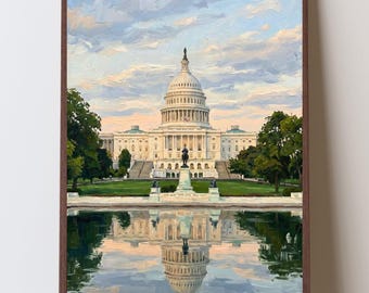 Stampa artistica del Campidoglio degli Stati Uniti, decorazione murale di Washington DC, dipinto della vasca riflettente del Campidoglio, regalo per Washington DC, regalo di chiusura
