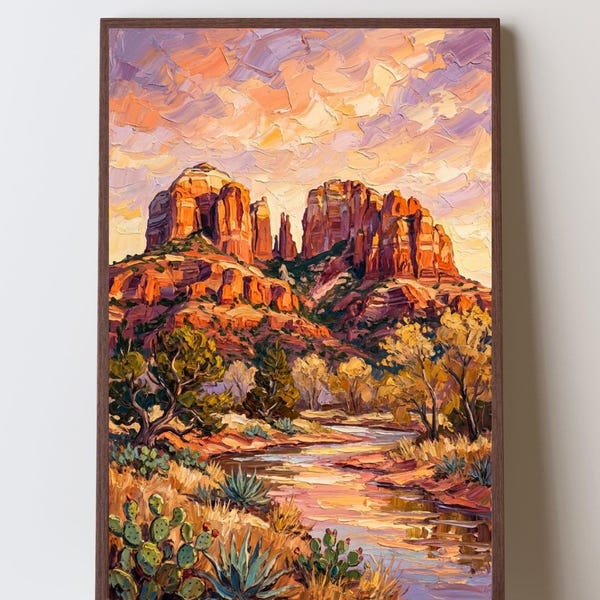 Sedona Cathedral Rock Art Print, Arizona Desert Landscape Wall Art, Oak Creek Canyon Southwest Decor, Red Rock Art