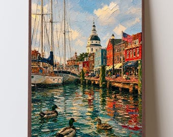 Annapolis Harbor Art Print, Annapolis Maryland Wall Art, City Dock and Ego Alley Print, Chesapeake Bay Sailing Decor, Maryland Artwork