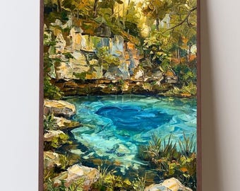 Missouri Ozarks Blue Spring Art Print, Missouri Springs Painting Print, Ozarks Landscape, Natural Springs Artwork
