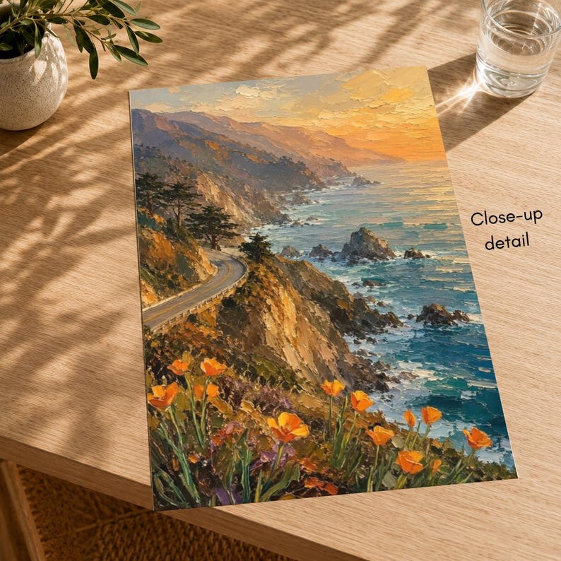 Big Sur California Coast Art Print, Highway 1 Wildflowers Wall Art, Pacific Coast Poppies Print, California Coastal Decor image 4