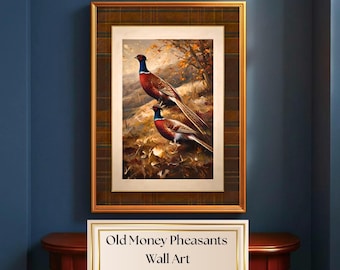 Thanksgiving Ralph Lauren Inspired Wall Art, Vintage Pheasant Print, Classic Country Club Decor, Tartan Plaid Lodge Decor, Digital Download