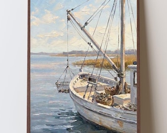 Oyster Boat Wall Art, Chesapeake Bay Coastal Print, Eastern Shore Maritime Decor