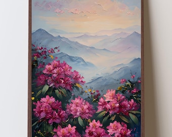 Blue Ridge Mountains Rhododendron Art Print, Appalachian Summer Wall Art, Roan Highlands Landscape, Mountain Home Decor