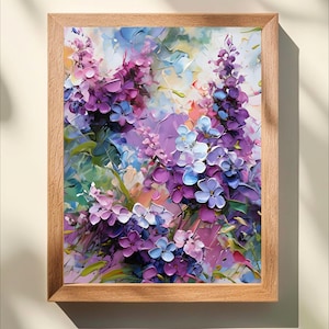 Lilac Floral Print, Bedroom Wall Art, Cottagecore Botanical Art, Purple Spring Decor, Impasto Flower Painting, Gift for Her