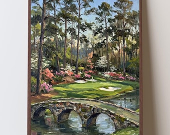 Stampa artistica impressionista del campo da golf di Augusta, quadro da parete con la buca 12 di Amen Corner, regalo per il papà, regalo per il marito