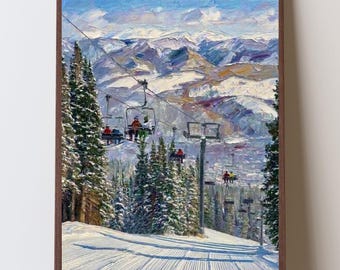 Stampa artistica impressionista di Breckenridge, arte murale a tema sci in Colorado, arte montana del Colorado, regalo per sciatori, arte per snowboarder, regali di chiusura