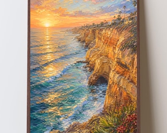 San Diego Cliffs Sunset Art Print, California Coastal Wall Art, Pacific Ocean La Jolla Sunset, SoCal Beach Decor, Ocean Cliff Landscape