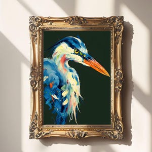 Arte mural de garza colorida, póster de aves costeras de Annapolis, decoración de garza azul, arte ecológico para amantes de la naturaleza