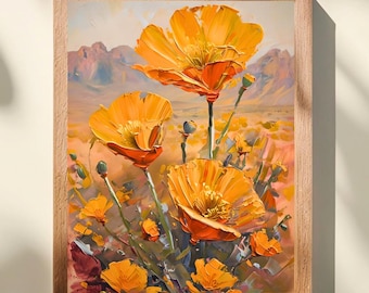 Southwestern Desert Poppy Wall Art, Desert Flowers Print, Mexican Poppy Print, Warm Earth Tones Decor