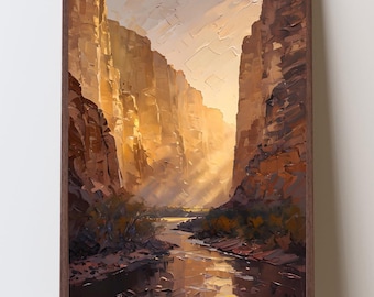 Impresión artística del Parque Nacional Big Bend, Cañón de Santa Elena y Río Grande, Texas