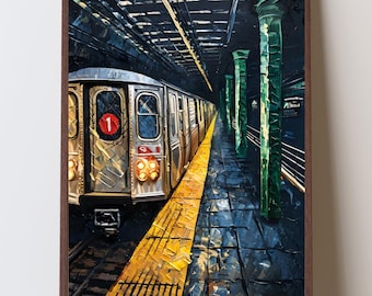 NYC Subway Art Print, 1 Train Midtown Manhattan Print, Manhattan Urban Wall Art, Subway Tunnel Decor