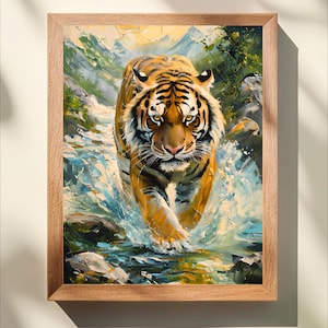 Siberian Tiger Impasto Print: Wildlife Art, Masculine Decor