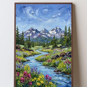 Three Sisters Oregon Art Print, Cascade Mountains Wall Art, Central Oregon Wildflower Meadow Landscape, Bend Oregon Mountain Decor