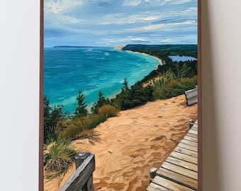 Wandbild „Sleeping Bear Dunes“, Kunstdruck „Empire Bluff Trail Overlook“, Küstenlinie des Michigansees, Dekoration für die Großen Seen