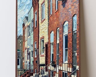 Baltimore Rowhouse Street Kunstdruck, Historische Backstein Stadthäuser Maryland, Urbane Nachbarschaft Wanddekoration, East Coast City Straßenbild