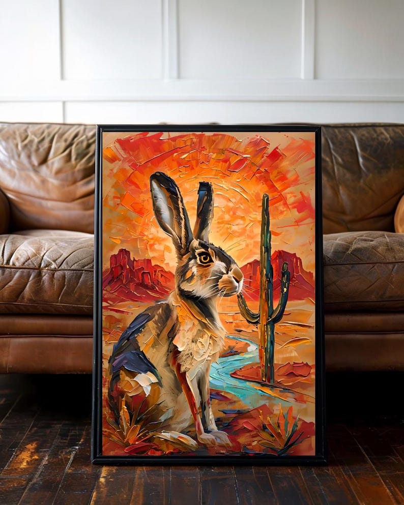 Jackrabbit Wall Art, Vibrant Sonoran Desert Wildlife Print ...