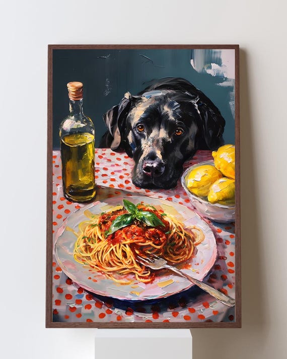 Black Lab Funny Dog Art – Italian Kitchen Print, Pasta Wall Decor, Whimsical Labrador Retriever, Funny Kitchen Wall Artwork, Dog Mom Gift