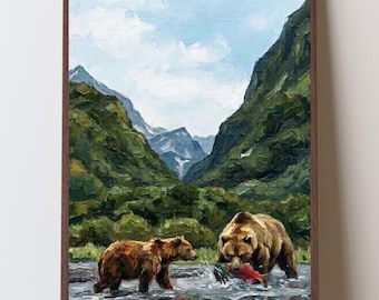 Impressionistischer Kunstdruck mit Kodiak-Bären, Wandbild aus Kodiak, Alaska, Bärenmotiv aus Alaska, Wohnaccessoires aus Alaska