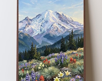Mount Rainier Wildflowers Art Print, Central WA Cascades Art, Skyline Loop Trail, PNW Summer Landscape Decor, Washington Mountain Art