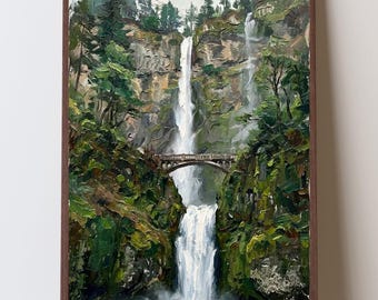 Multnomah Falls Art Print, Oregon Wall Art, Pacific Northwest Waterfalls Print, Columbia River Gorge Travel Art