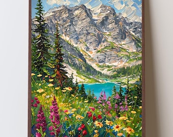 Glacier National Park Wildflowers Art Print, Iceberg Lake Montana Wall Art, Montana Landscape Decor, Mountain Home Art