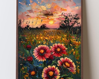 Oklahoma Indian Decke Blumenkunst, Oklahoma Native Prarie Blumen, Oklahoma Sunset Print, Oklahoma State Blumen Wandkunst