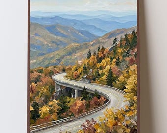 Blue Ridge Parkway Fall Art Print, Linn Cove Viaduct Wall Art, Grandfather Mountain Autumn Landscape, North Carolina Mountain Decor