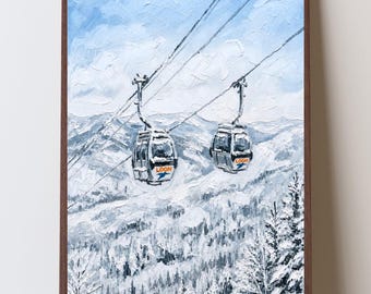 Loon Mountain Gondola Winter Art Print, New Hampshire Ski Resort Wall Art, White Mountains Snowy Ski Lift Landscape, Closing Gifts
