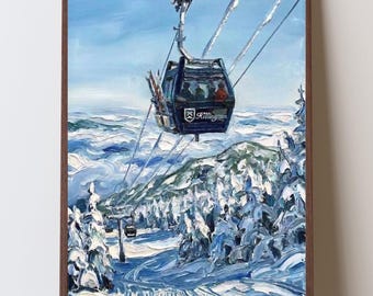 Stampa artistica impressionista di Killington, decorazione murale per cabinovia del Vermont, arredamento per baita di montagna, regalo per sciatori della costa orientale, paesaggio invernale di montagna del Vermont