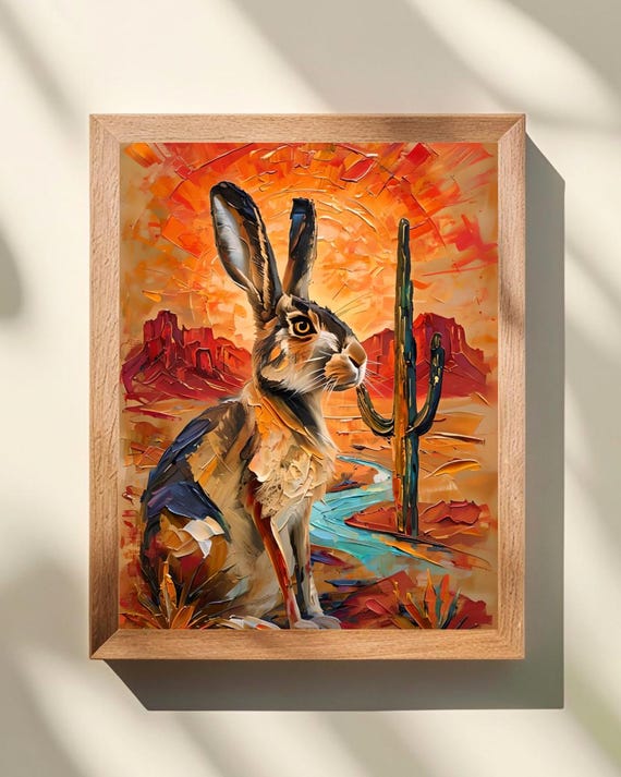 Jackrabbit Wall Art, Vibrant Sonoran Desert Wildlife Print, Southwestern Home Decor, Western Wildlife Art