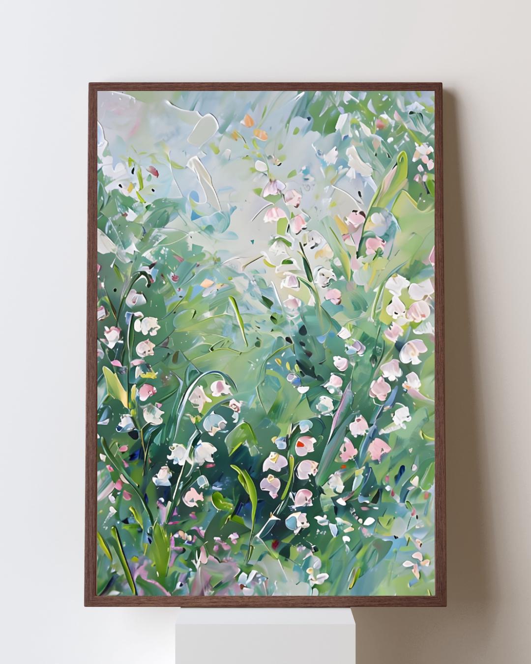 Lily of the Valley French Country Painting, Bedroom Wall Art, May Birth Flower Gift for Her, Cottagecore Floral Decor, Green and Pink Art