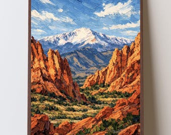 Pikes Peak from Garden of the Gods Art Print, Colorado Springs Red Rocks, Front Range Mountain View Decor