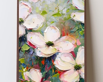 White Dogwood Wall Art, Cottagecore Floral Art, North Carolina State Flower
