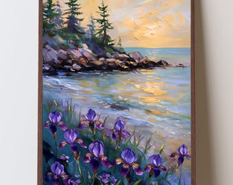 Northern Michigan Art Print, Lake Michigan Sunrise, Dwarf Iris Wall Art, Upper Peninsula Landscape